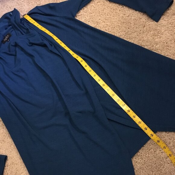 Peacock Blue Button Wrapover Handkerchief Hem Sweater - Picture 15 of 16